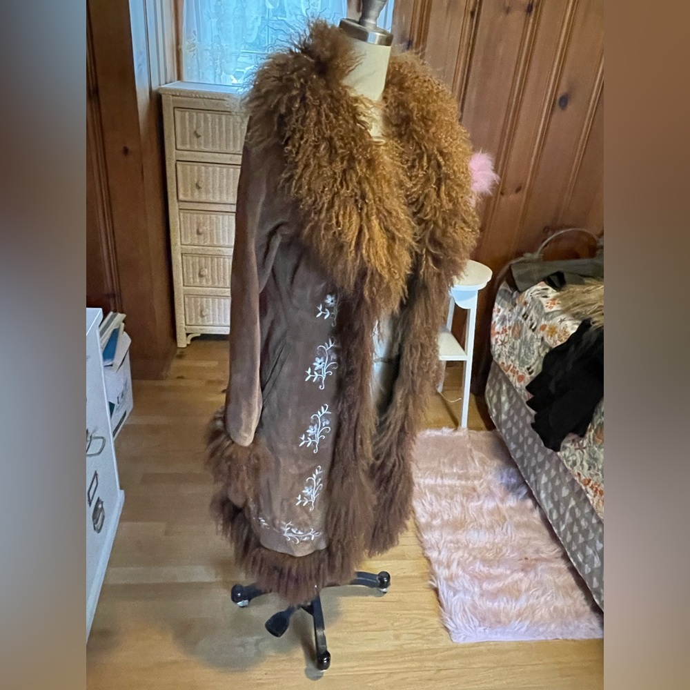 Margaret Godfrey Shearling Sheepskin Coat With Lamb Fur and Embroidery